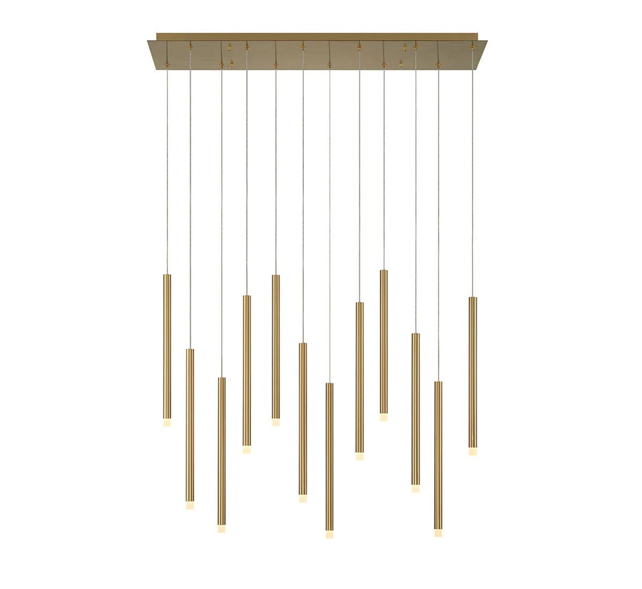 Linear Tiered Brass and Black Metal Chandelier