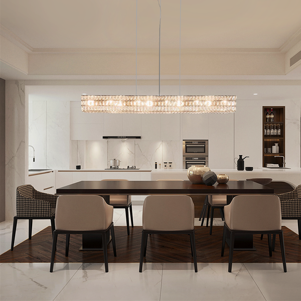 Linear Tiered Brass and Crystal Chandelier