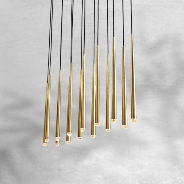 Linear Tiered Brass and Faceted Glass Chandelier