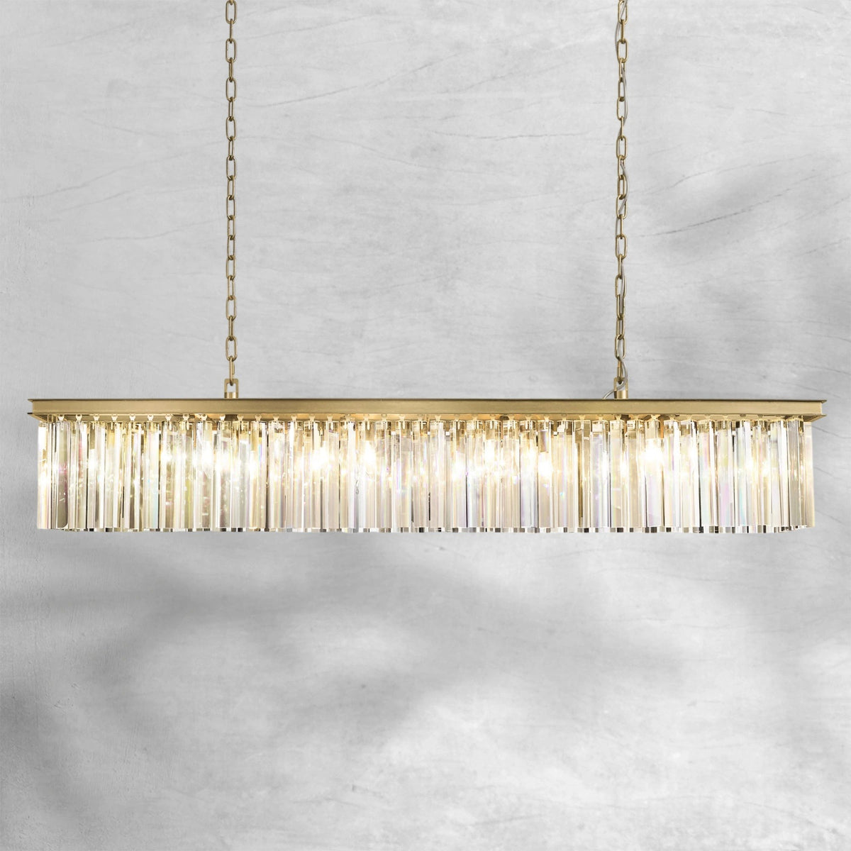 Linear Tiered Crystal Prism and Brass Chandelier