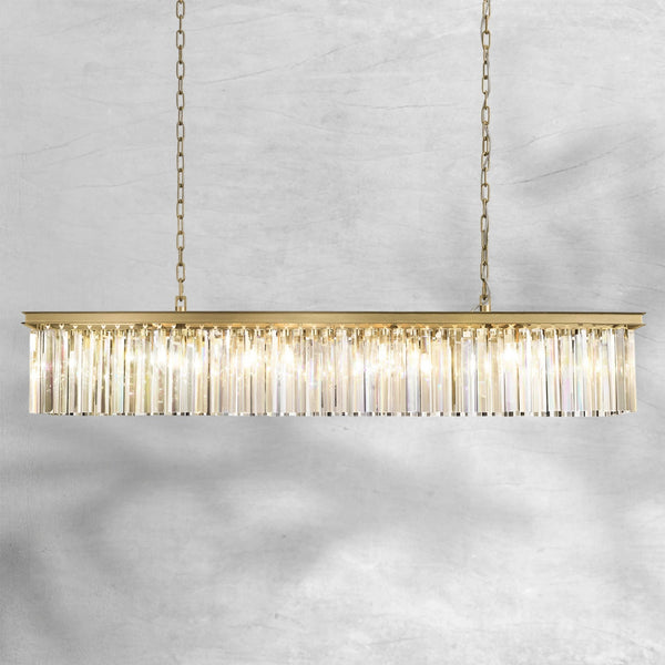 Linear Tiered Crystal Prism and Brass Chandelier