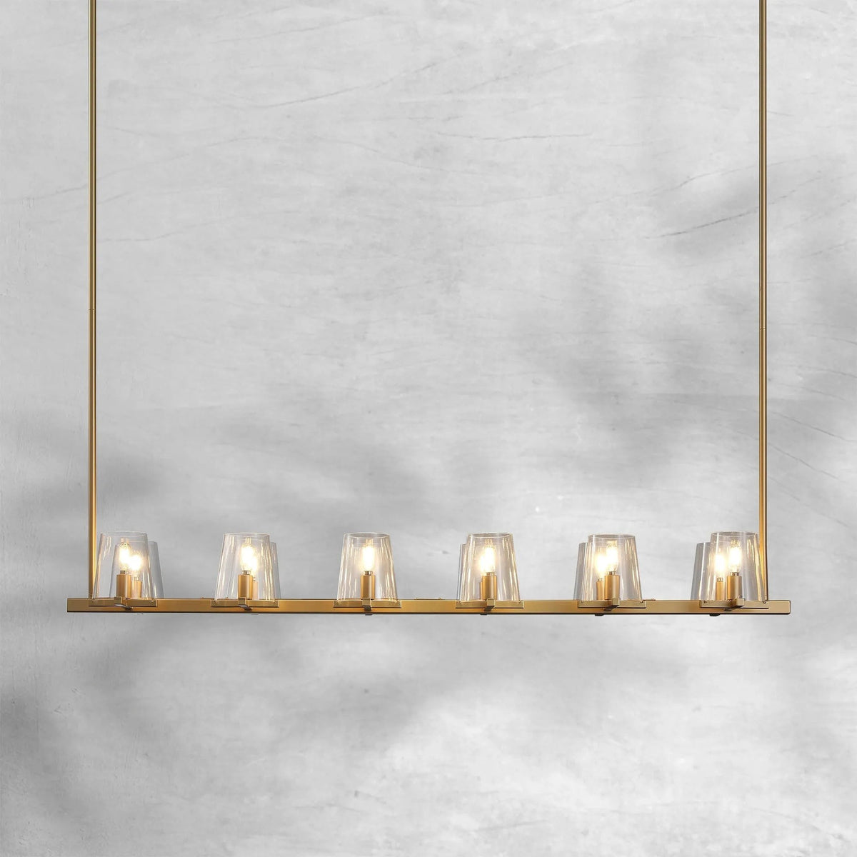 Linear Tiered Steel and Faceted Glass Chandelier