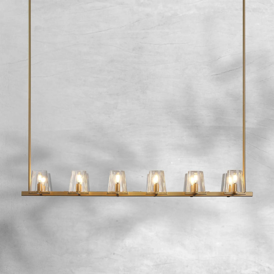 Linear Tiered Steel and Faceted Glass Chandelier