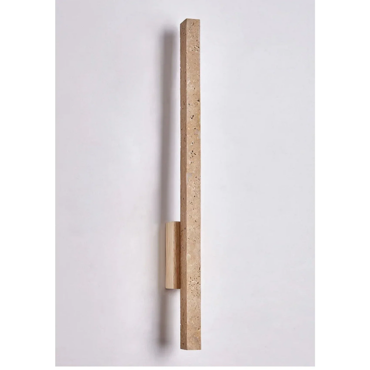 Linear Travertine Slab and Wood Wall Sconce