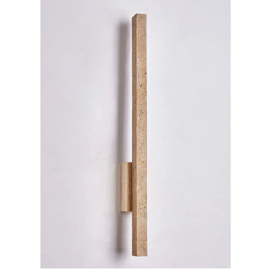 Linear Travertine Slab and Wood Wall Sconce