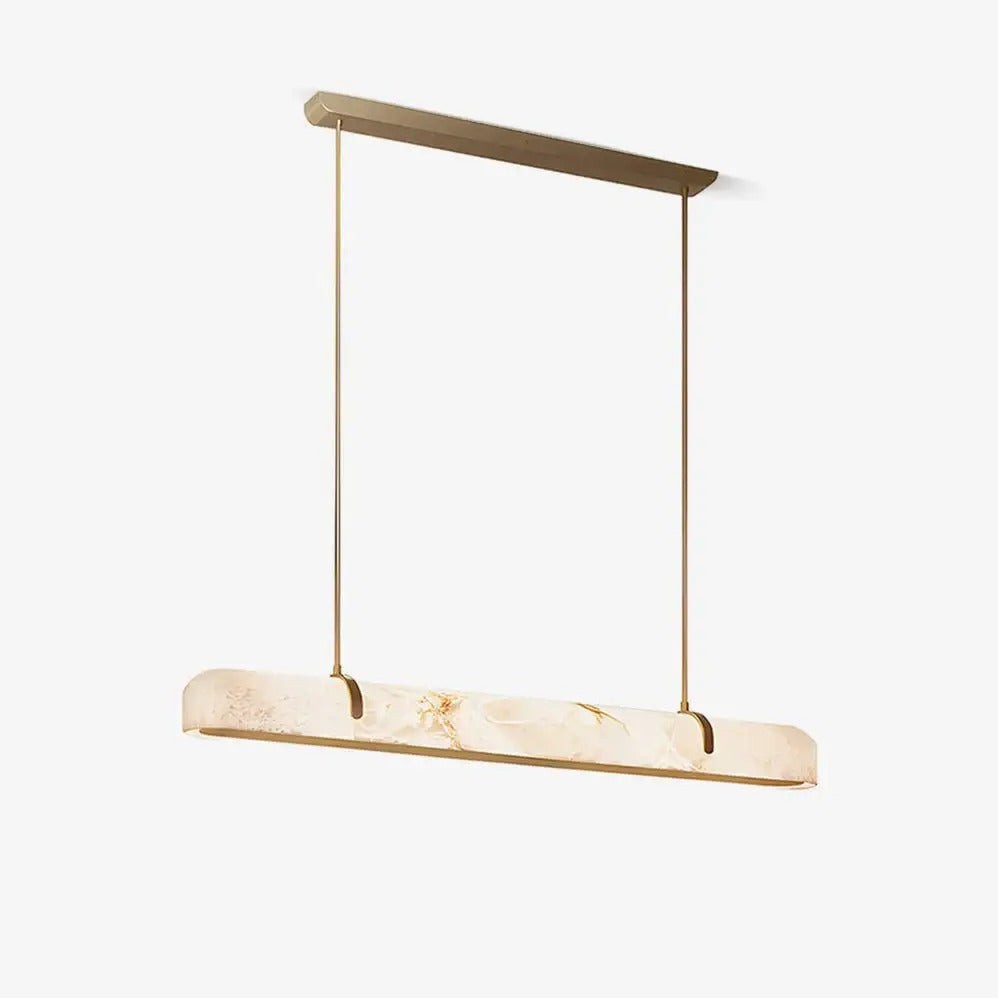 Linear White Alabaster Panel and Brass Chandelier