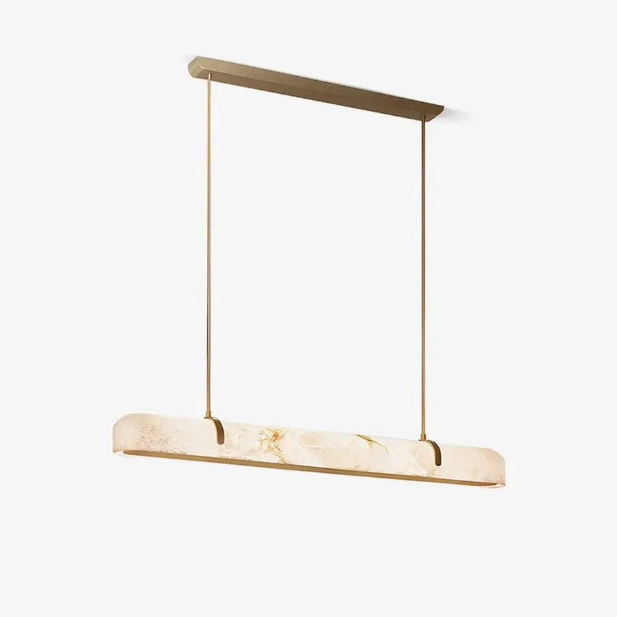 Linear White Alabaster Panel and Brass Chandelier