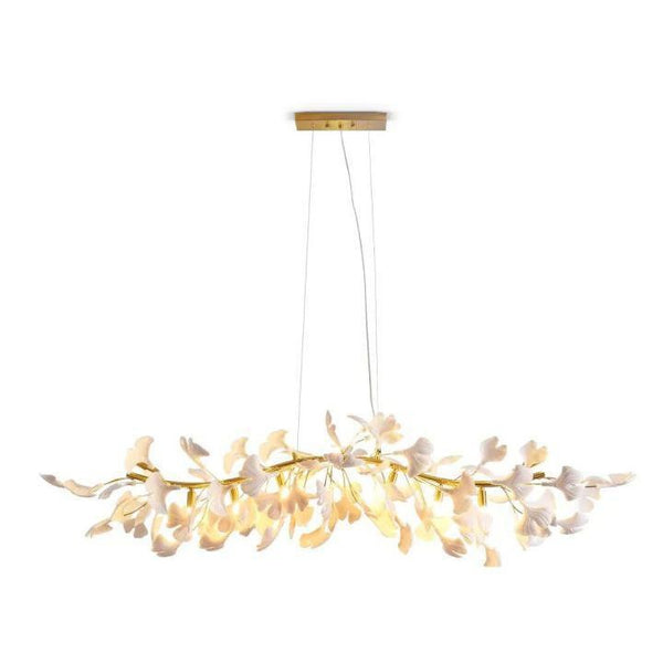 Linear White Ceramic Ginkgo Leaf Chandelier