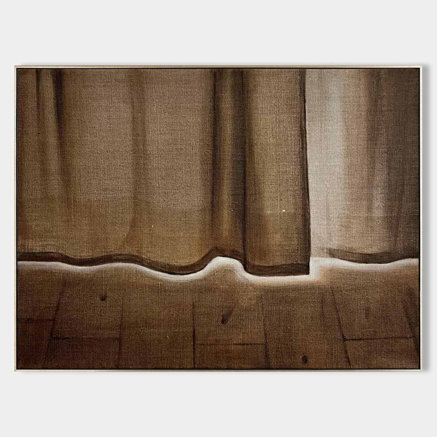 Linen Curtain Over Warm Floorboards