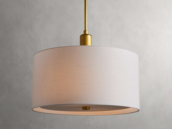 Linen Drum Pendant with Slim Iron Column
