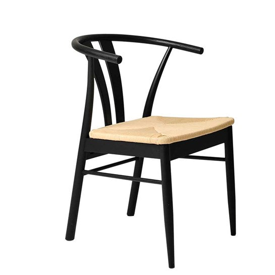 Silla de comedor moderna y escultural: elegancia contemporánea + madera maciza + cuerda natural
