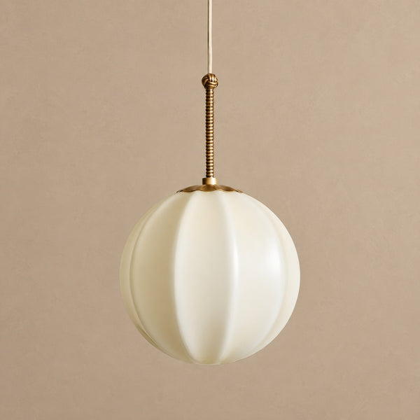 Lobed Cream Opal Glass Globe Brass Pendant