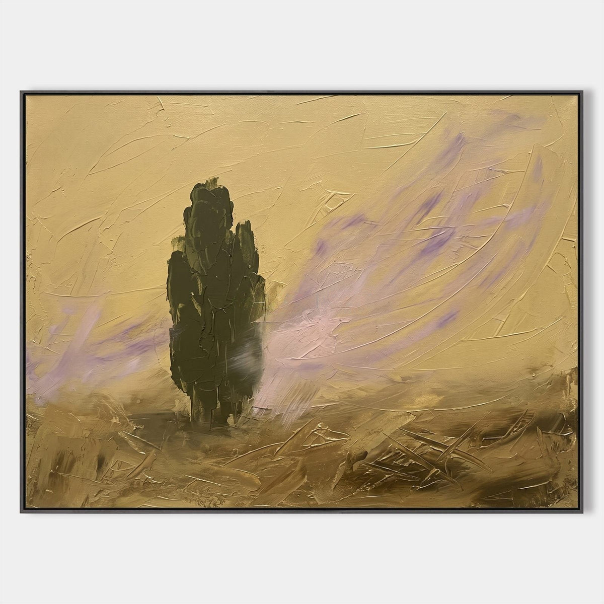 Lone Cypress in Lavender Wind