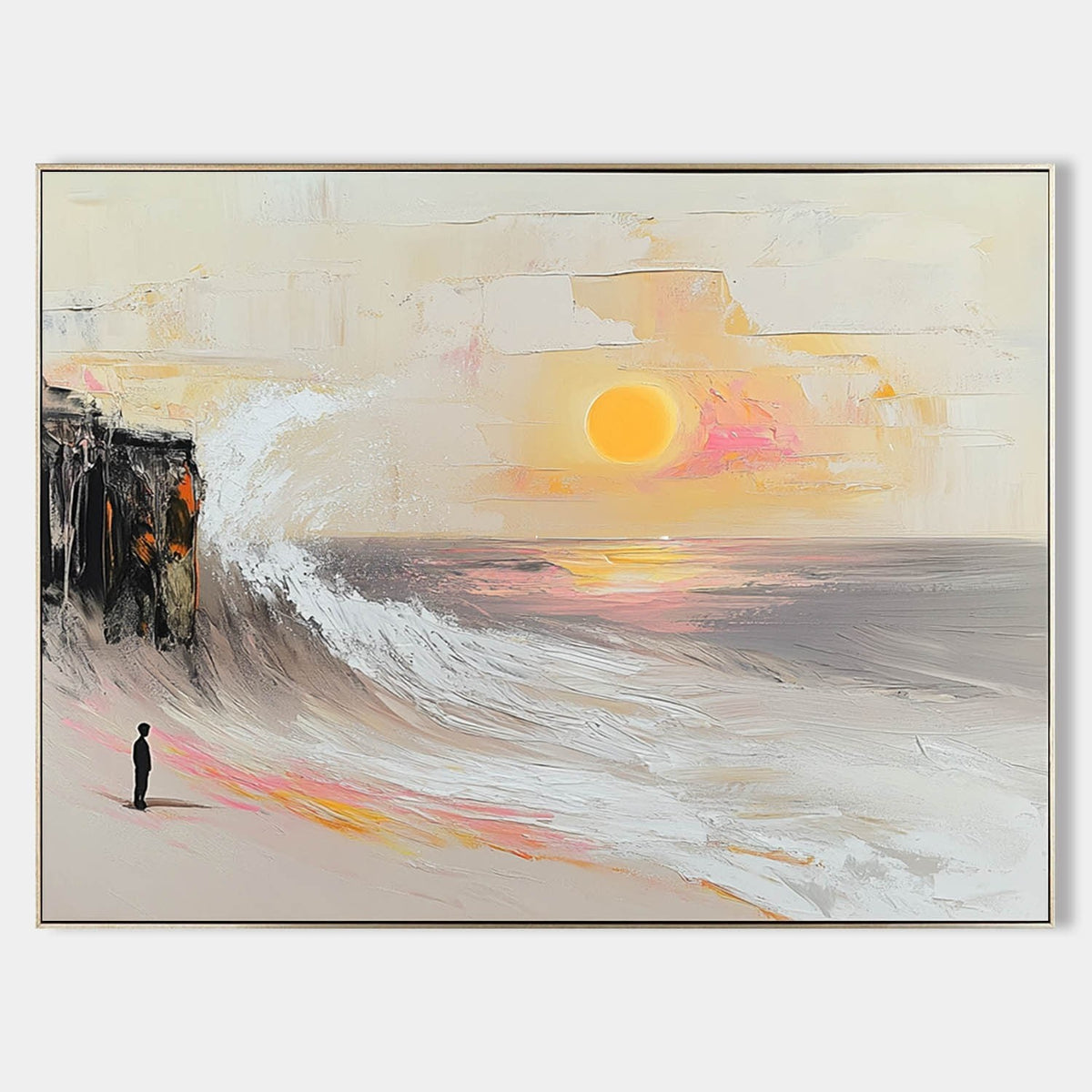 Figura solitaria ante la ola del atardecer