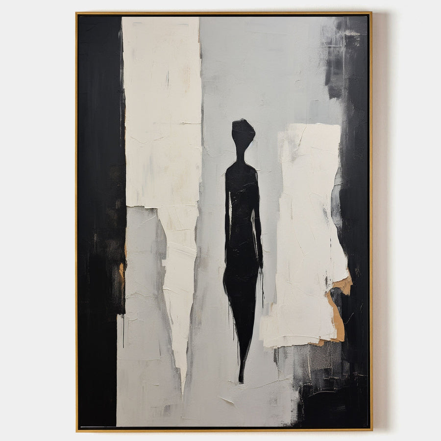 Lone Figure Between Pale Walls