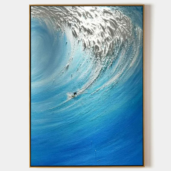 Lone Surfer Inside the Blue Curl