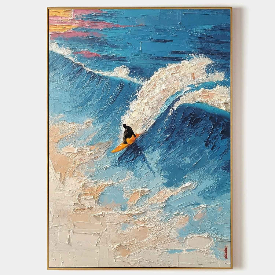 Lone Surfer on a Cobalt Wave