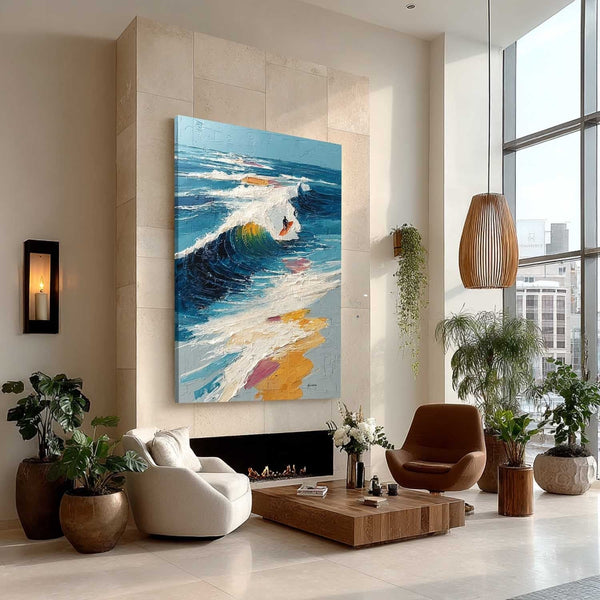 Lone Surfer on a Cobalt Wave
