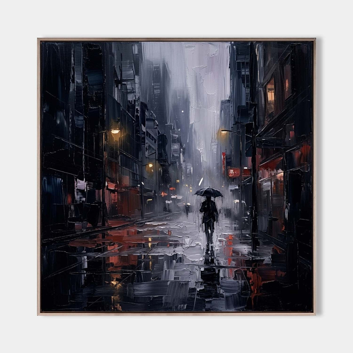 Lone Umbrella on a Rainy Night Street