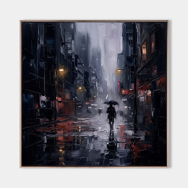Lone Umbrella on a Rainy Night Street