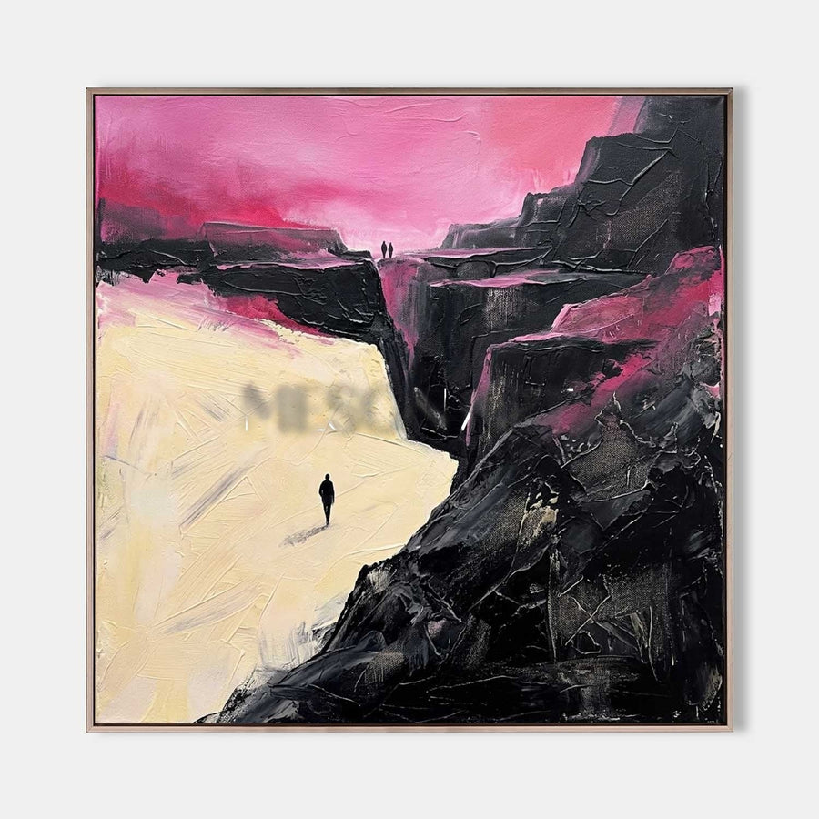 Lone Walker Beneath Magenta Cliffs
