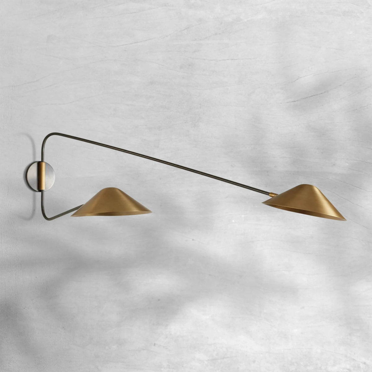 Long Adjustable Arm Antique Brass and Bronze Wall Sconce