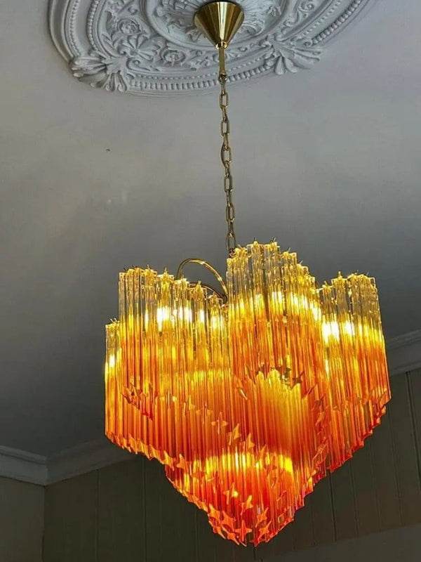 Long Amber Glass Prism Chandelier