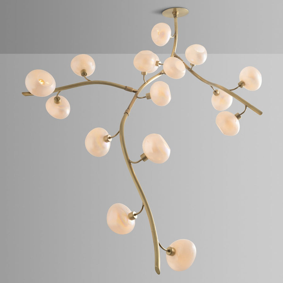 Long Branching Brass Chandelier with Glass Globes