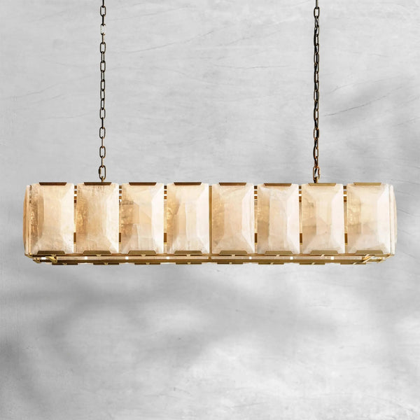 Long Rectangular Translucent Calcite Slab Chandelier