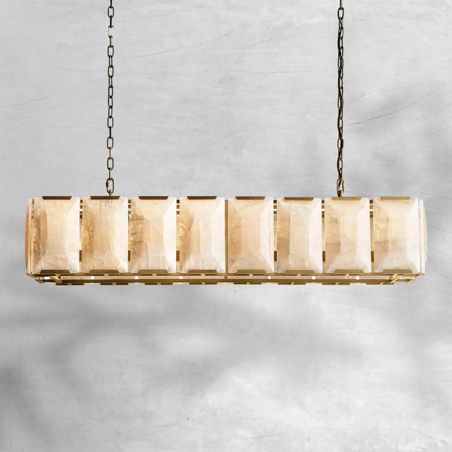 Long Rectangular Translucent Calcite Slab Chandelier
