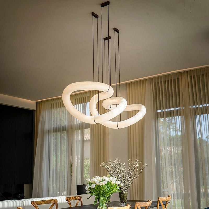 Looping Alabaster and Metal Linear Chandelier
