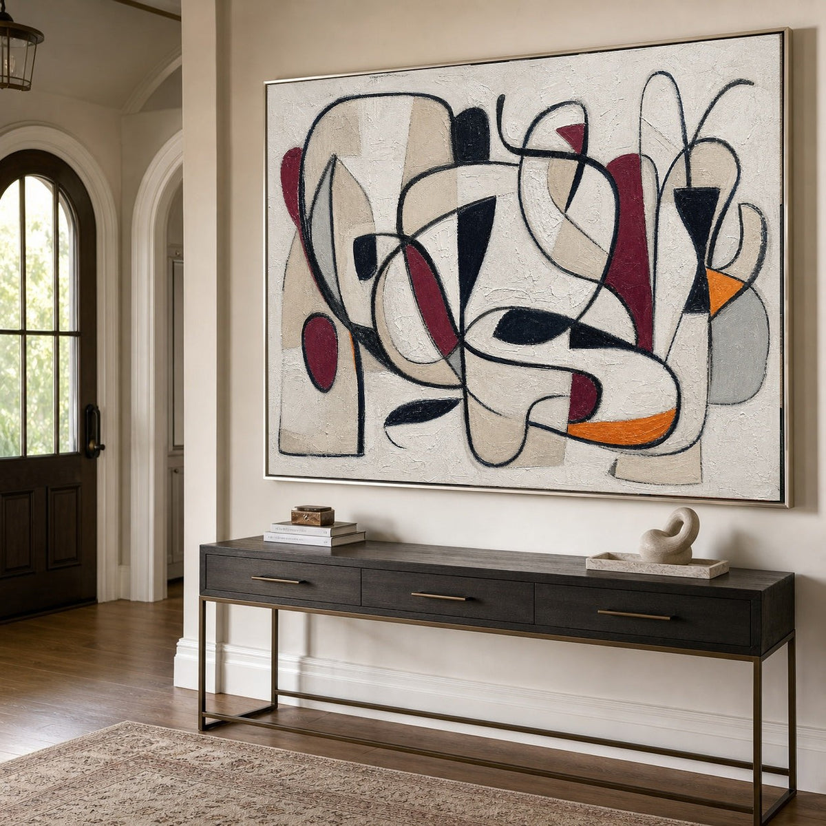 Looping Lines in Burgundy and Ivory