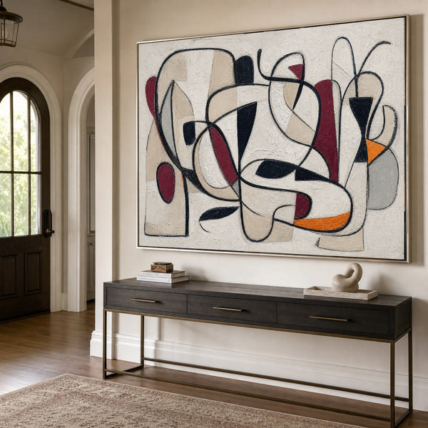 Looping Lines in Burgundy and Ivory