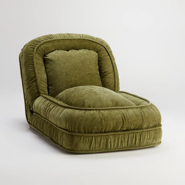 Sillón y cama plegables modernos de estilo Togo, color verde, con un cómodo asiento modular de suelo.