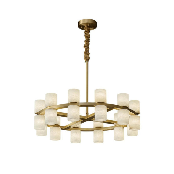 Low Brass Ring Chandelier with Alabaster Shades