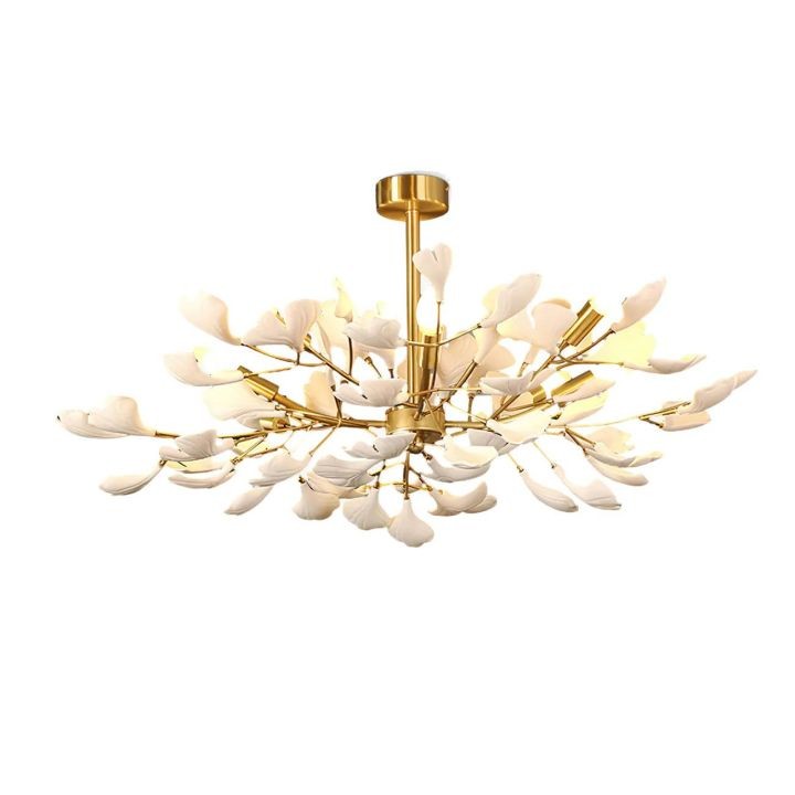 Low Cluster White Porcelain Ginkgo Leaf Chandelier
