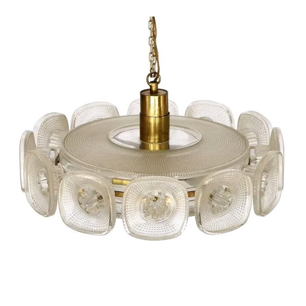 Low Crystal and Brass Ring Chandelier