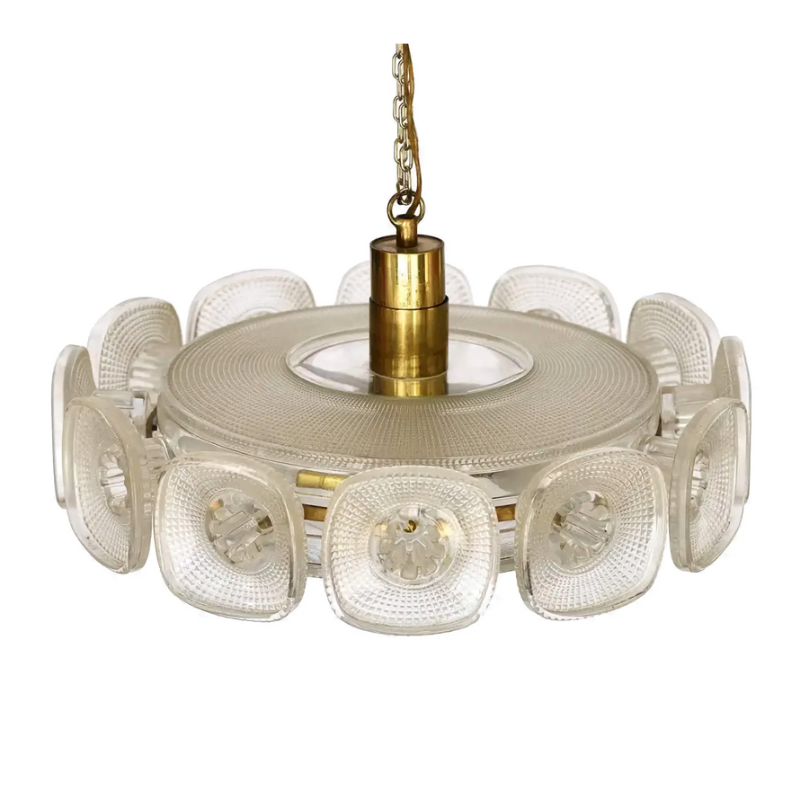 Low Crystal and Brass Ring Chandelier