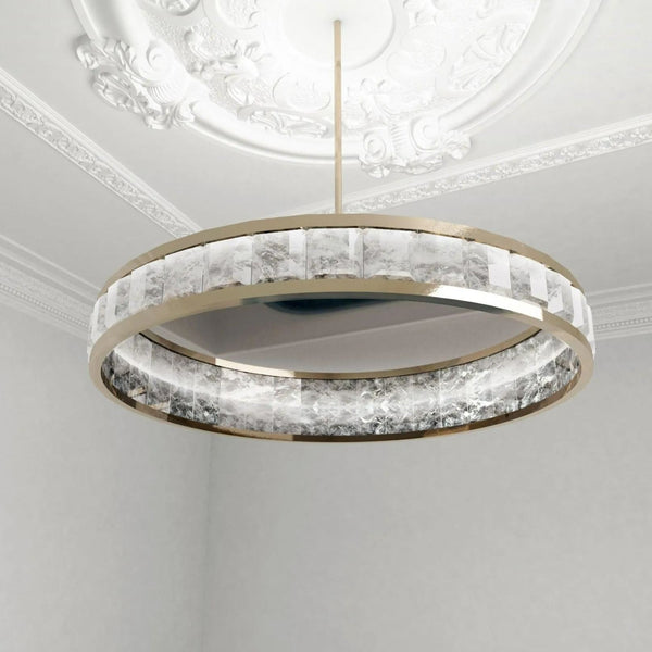 Low Crystal Ring Chandelier with Slim Metal Frame