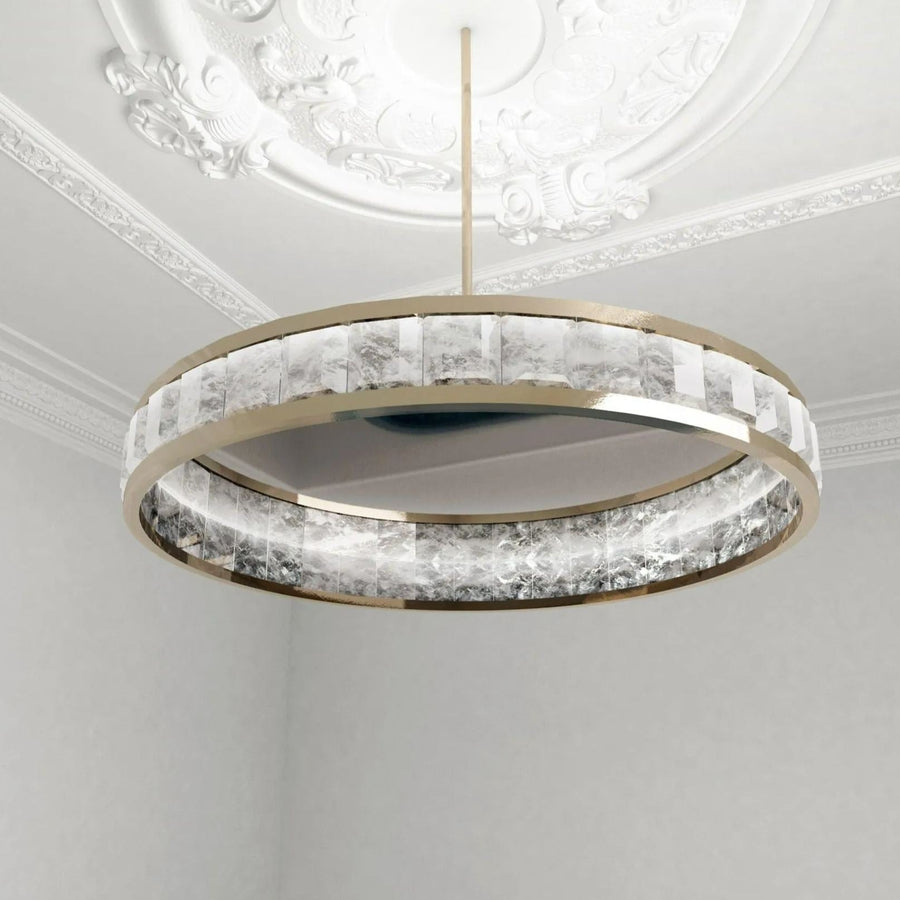 Low Crystal Ring Chandelier with Slim Metal Frame