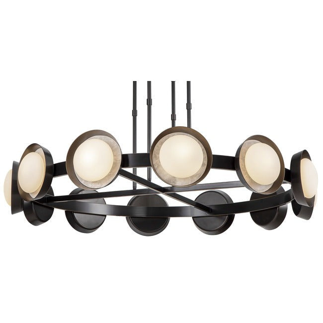 Low Linear Alabaster and Steel Chandelier