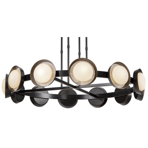 Low Linear Alabaster and Steel Chandelier
