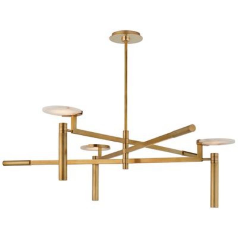 Low Linear Alabaster Panel and Brass Chandelier
