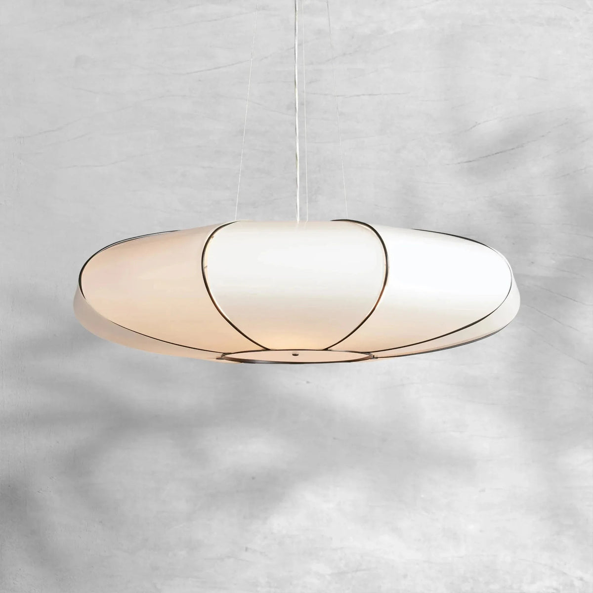 Low Milk Glass and Bronze Steel Chandelier