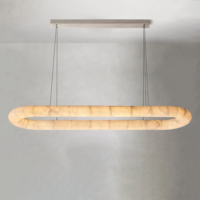 Low Oval Brass and Crystal Linear Chandelier