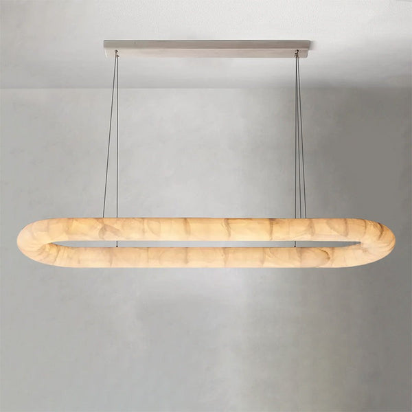 Low Oval Brass and Crystal Linear Chandelier