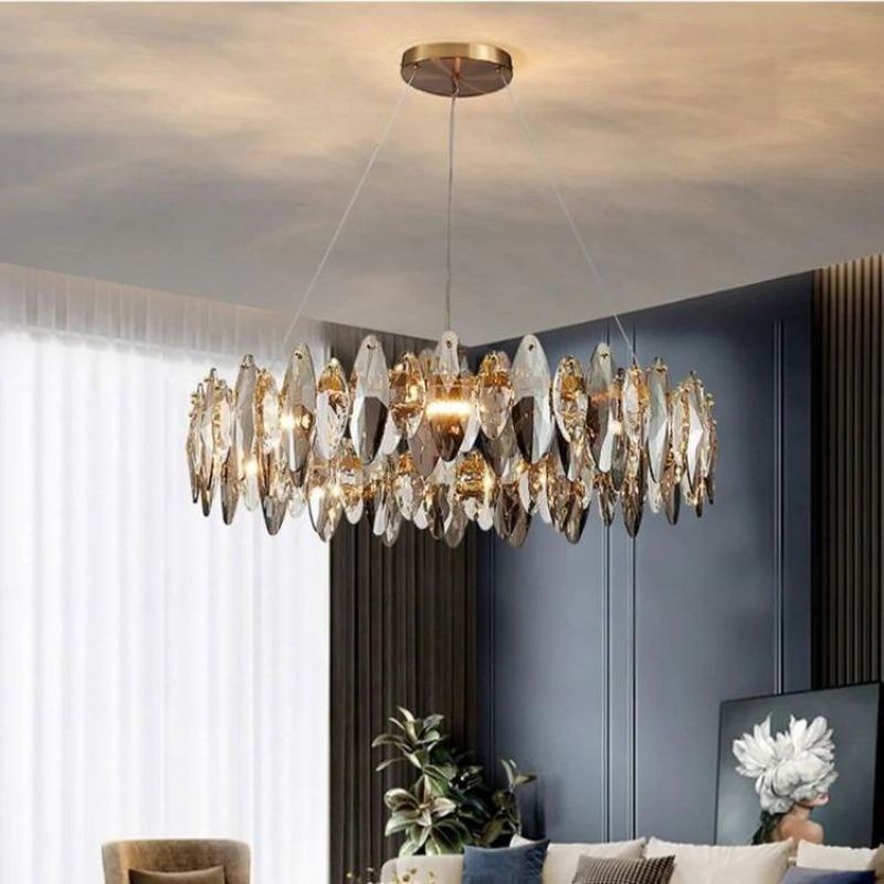 Low Polished Steel Ring Crystal Chandelier