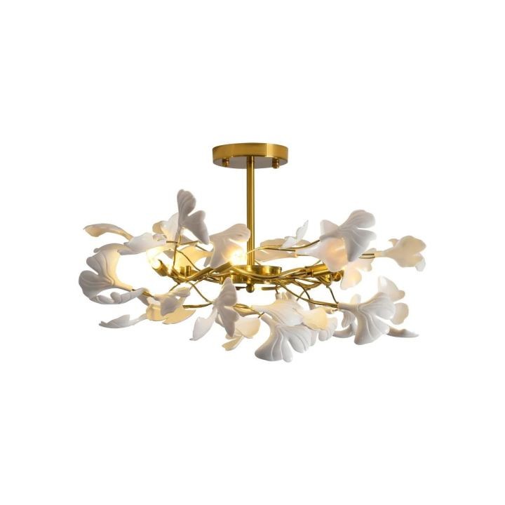 Low Porcelain Ginkgo Leaf Cluster Chandelier