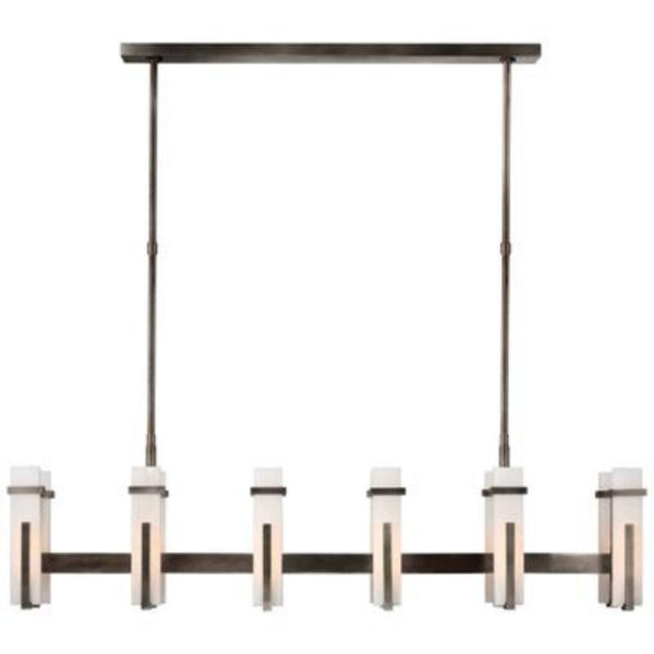 Low Profile Alabaster and Metal Linear Chandelier