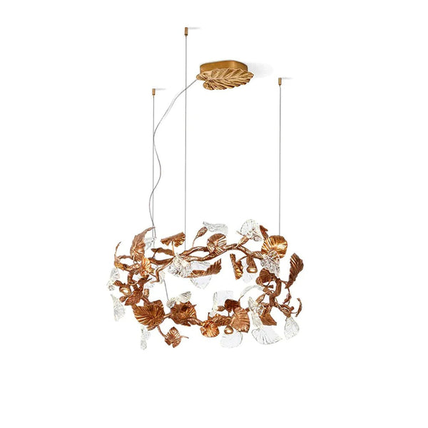 Low Profile Antique Copper Leaf Cluster Chandelier